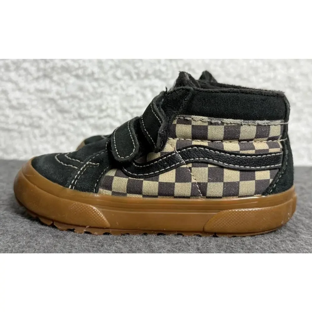 Vans Toddler Sk8-Mid V Black Checkerboard Gum Suede Canvas Hook & Loop Shoes - 7